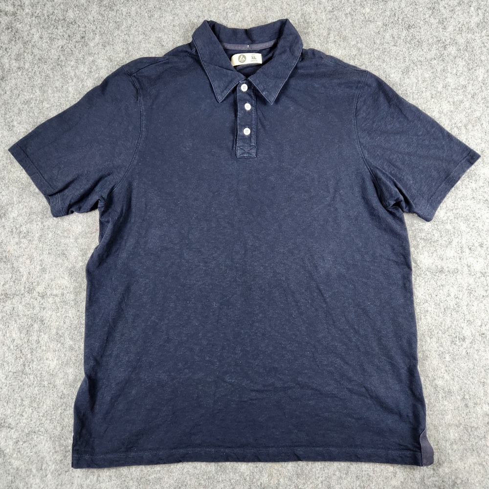 American Giant Polo Shirt Men XL Blue Short Sleeve Slub Classic Made in USA